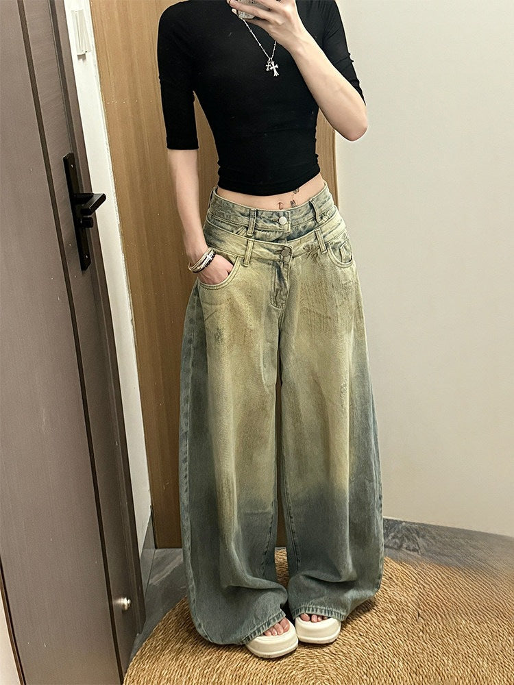High Waist Distressed Denim Pants