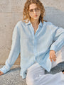 Women's linen check long-sleeved loose-fitting collar shirt