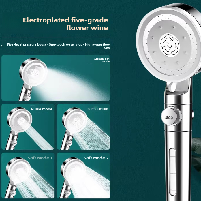 Adjustable Handheld Shower Head with 5 Spray Modes