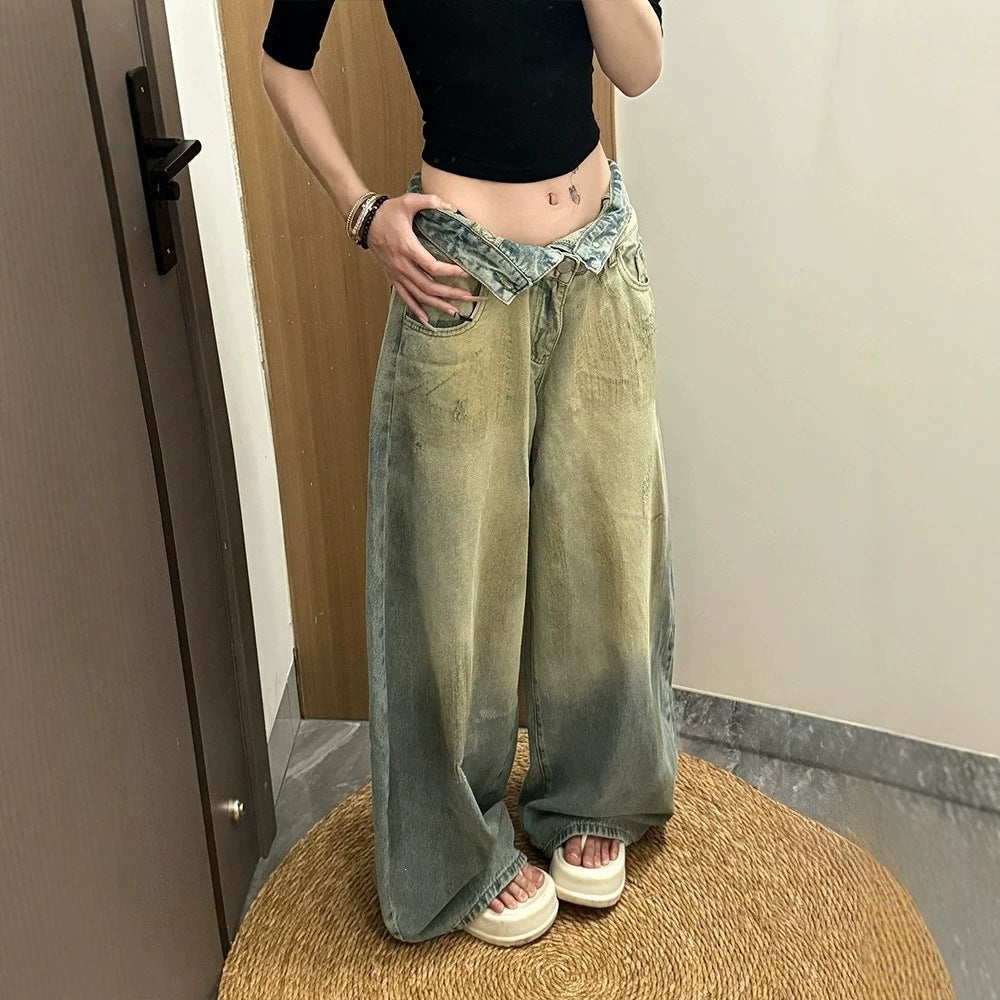 High Waist Distressed Denim Pants