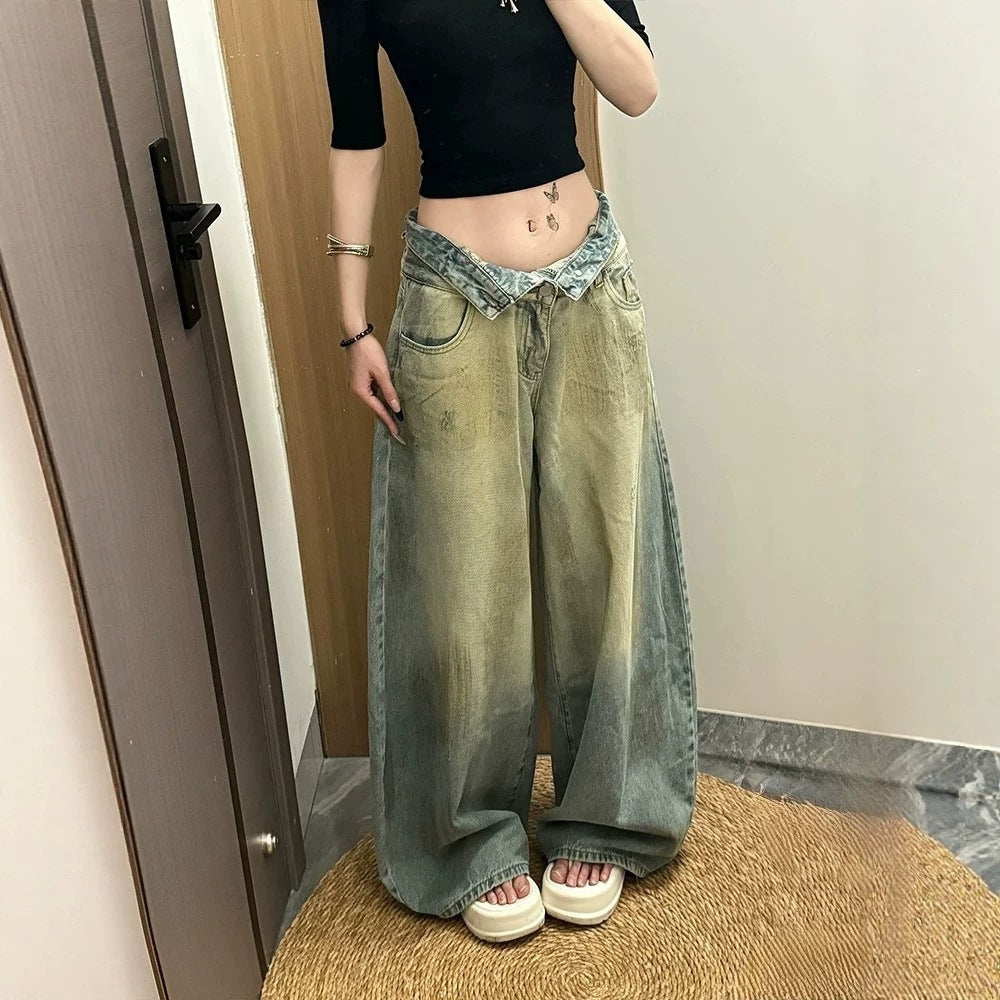 High Waist Distressed Denim Pants